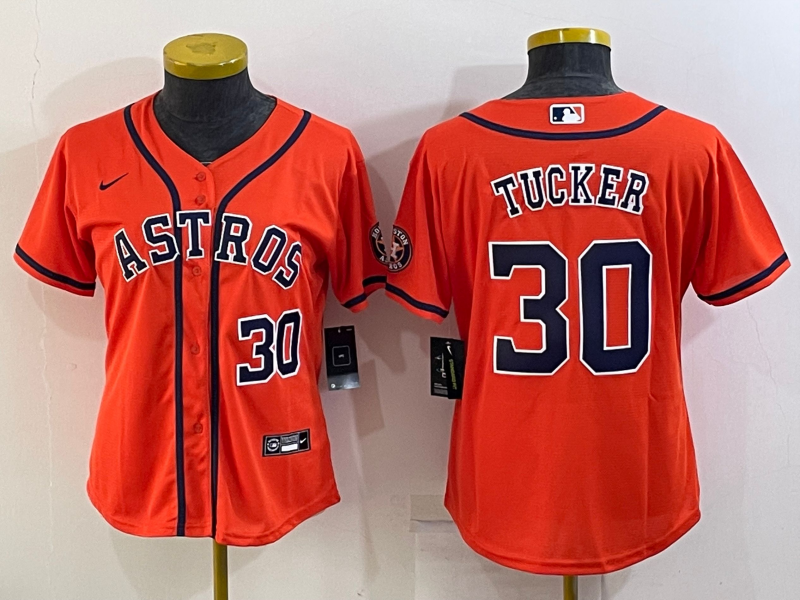 Women's Houston Astros #30 Kyle Tucker Orange With Patch Cool Base Stitched Baseball Jersey(Run Small) Women's Houston Astros #30 Kyle Tucker Orange With Patch Cool Base Stitched Baseball Jersey(Run Small)